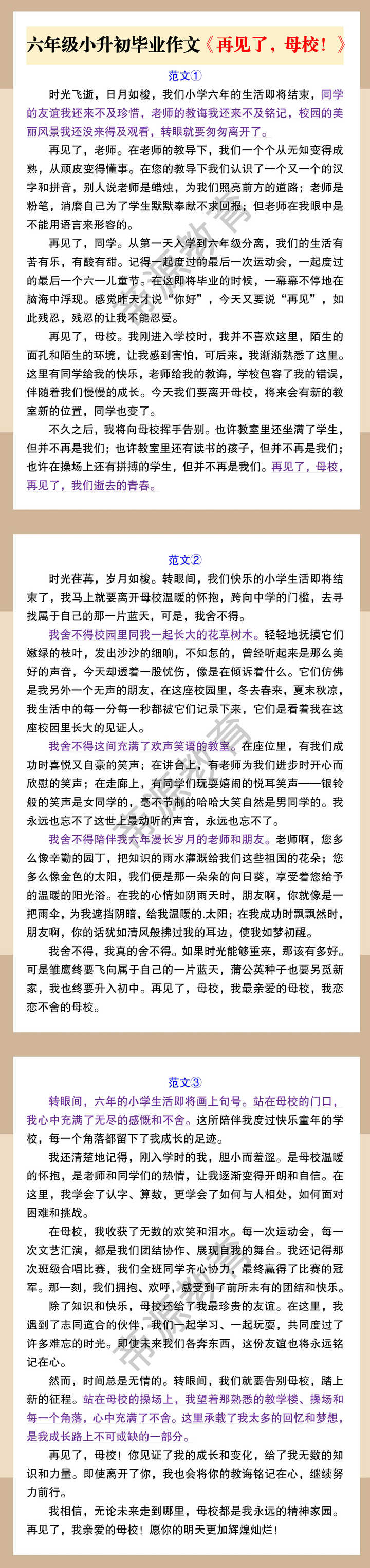 六年级小升初毕业作文《再见了，母校！》