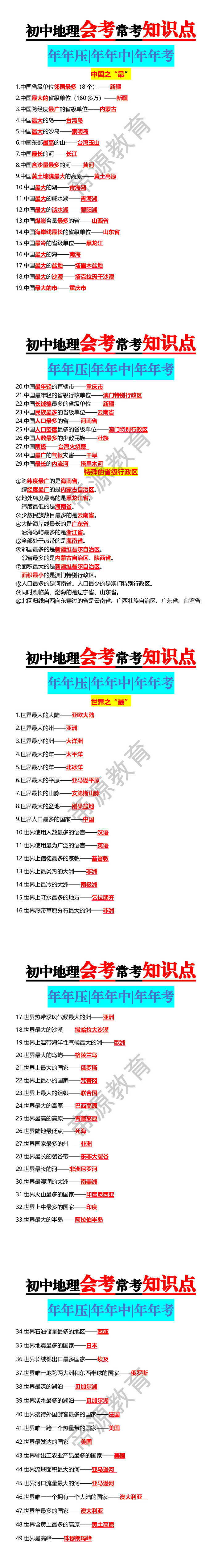 初中地理会考常考知识点