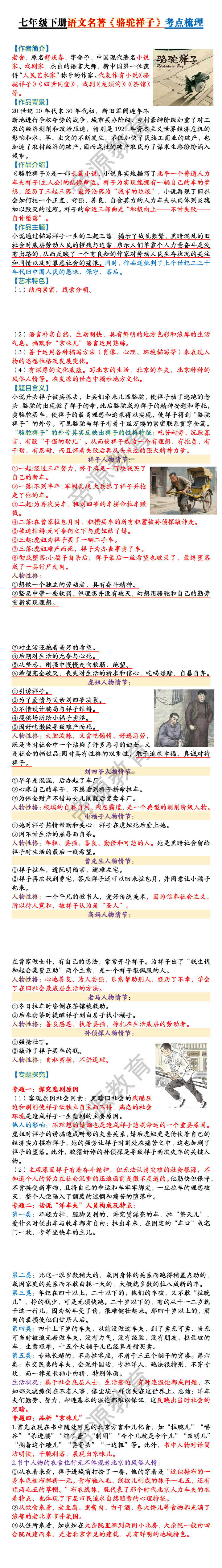 七年级下册语文名著《骆驼祥子》考点梳理
