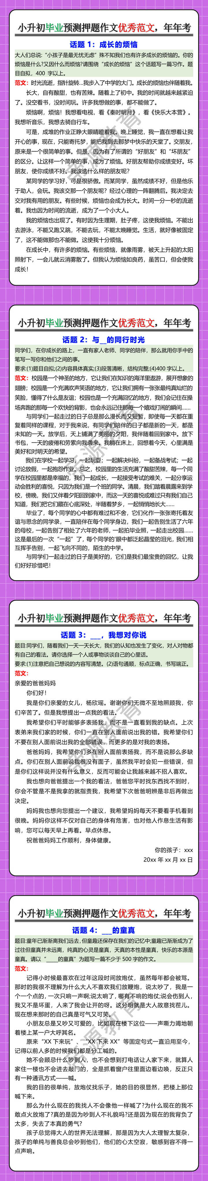 小升初毕业预测押题作文优秀范文
