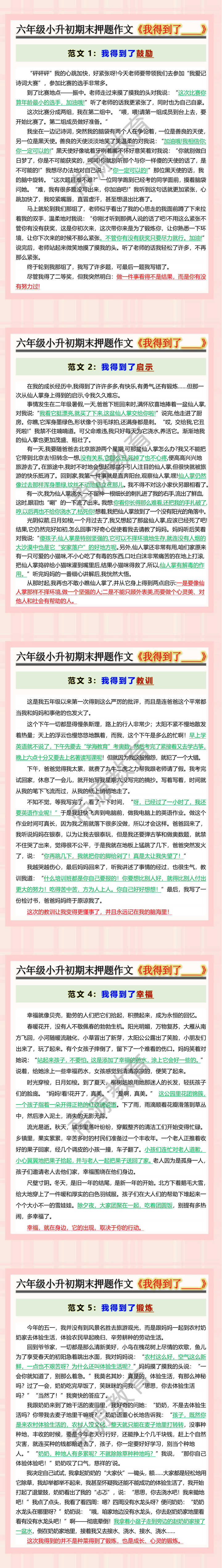 六年级小升初期末押题作文《我得到了____》