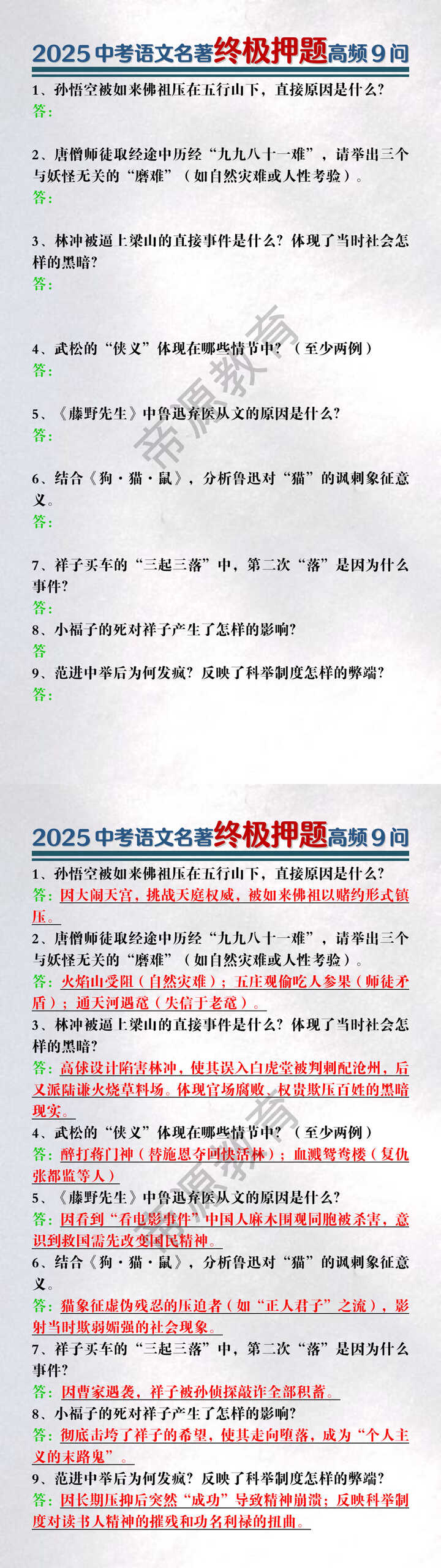 2025中考语文名著终极押题高频9问