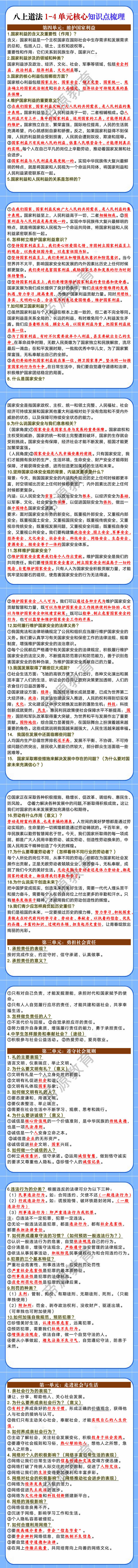 八上道法1-4单元核心知识点梳理