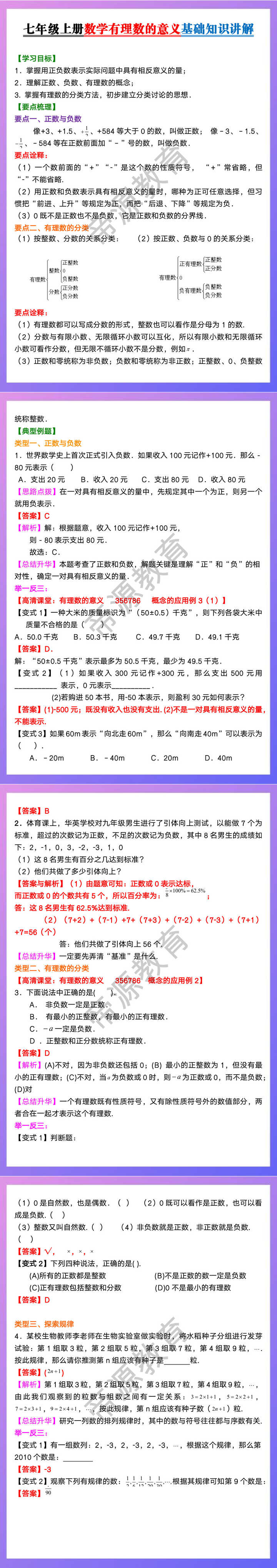 七年级上册数学有理数的意义基础知识讲解