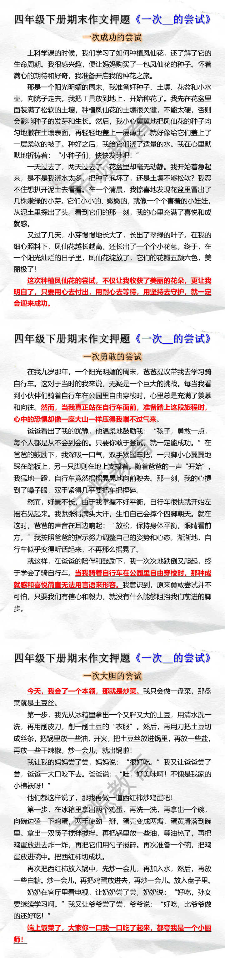 四年级下册期末作文押题《一次__的尝试》