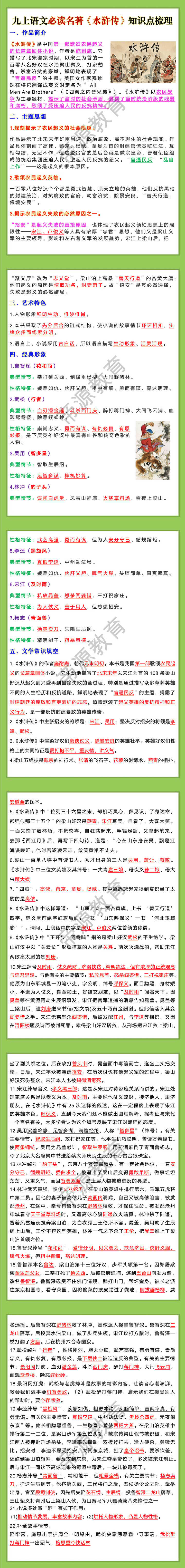 九上语文必读名著《水浒传》知识点梳理
