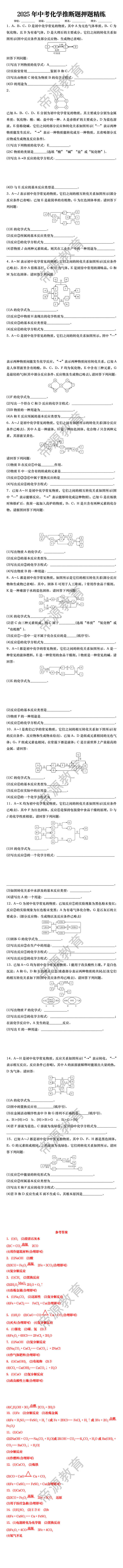 2025年中考化学推断题押题精练