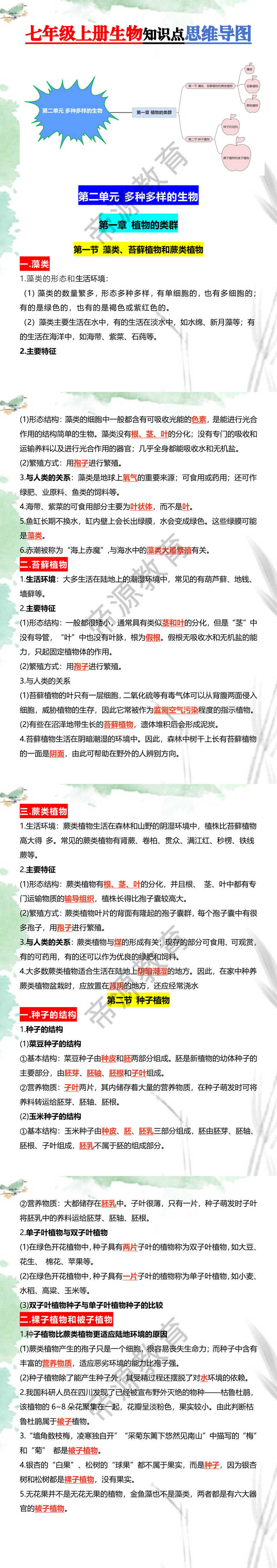 七年级上册生物知识点思维导图