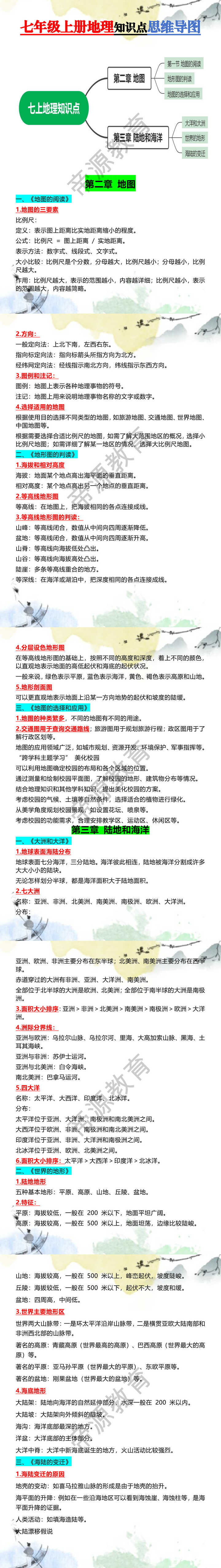 七年级上册地理知识点思维导图
