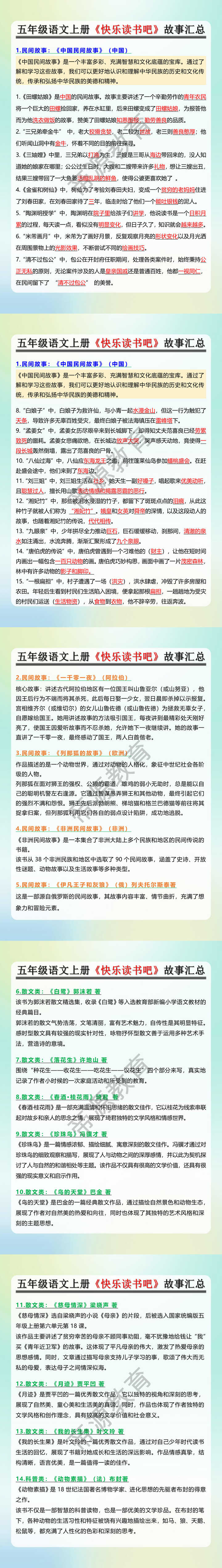 五年级语文上册《快乐读书吧》故事汇总