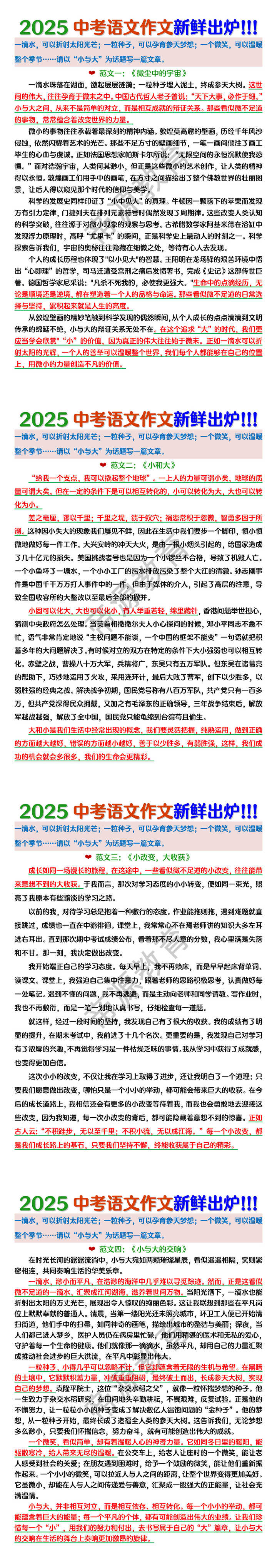 2025中考语文作文真题新鲜出炉！以“小与大”为话题写作文