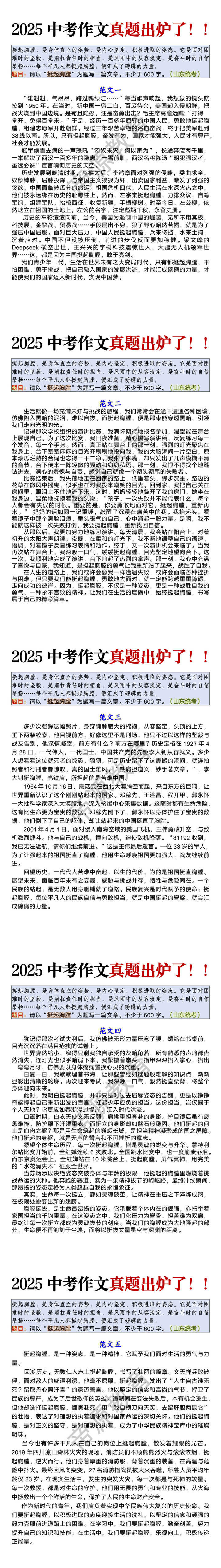 2025中考语文作文真题《挺起胸膛》及范文