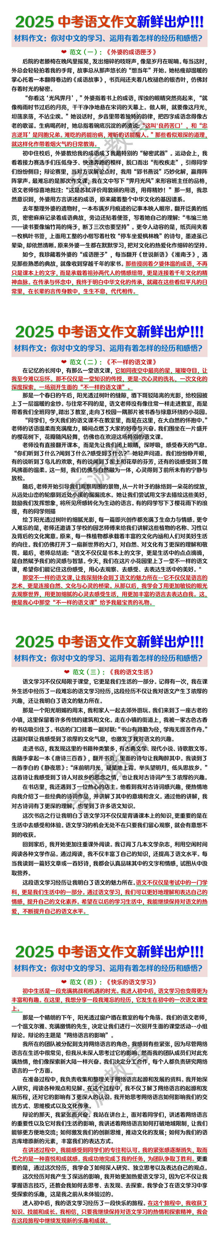 2025中考语文作文真题——材料作文（范文4篇）