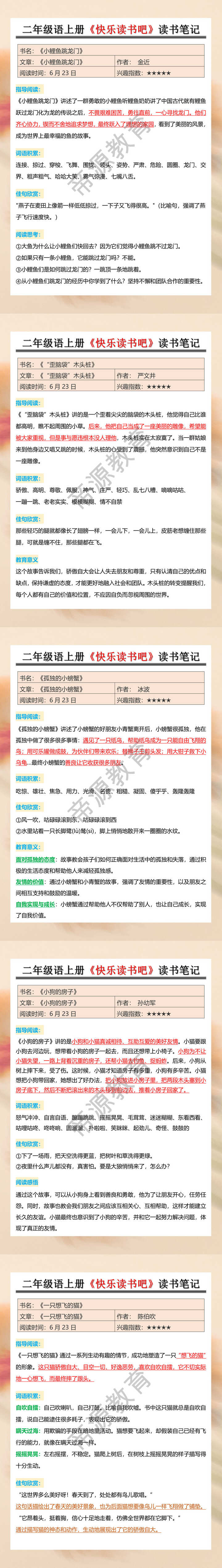 二年级语上册《快乐读书吧》读书笔记