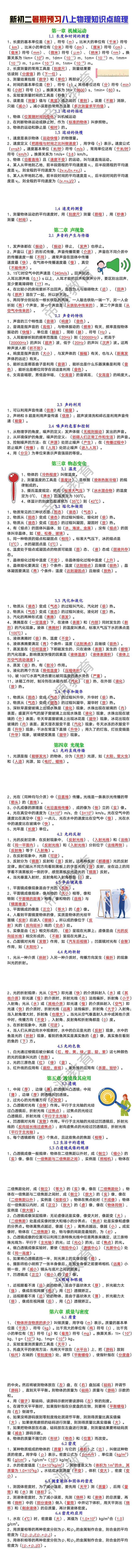 新初二暑期预习八上物理知识点梳理