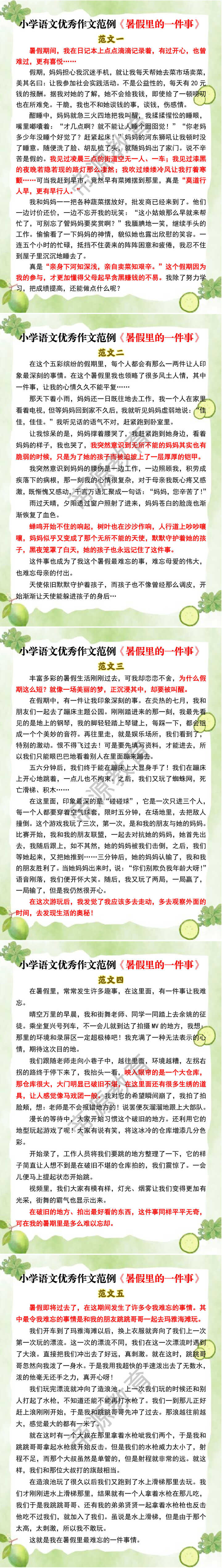 小学语文优秀作文范例《暑假里的一件事》