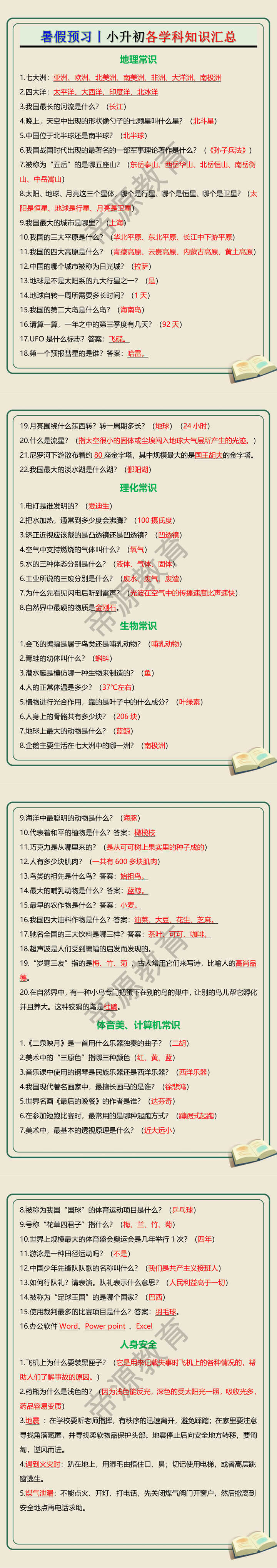小升初各学科知识汇总