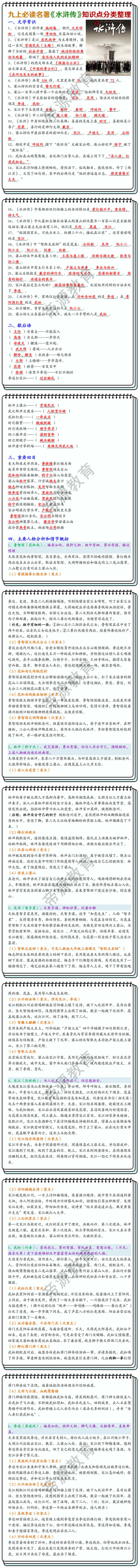 九上必读名著《水浒传》知识点分类整理