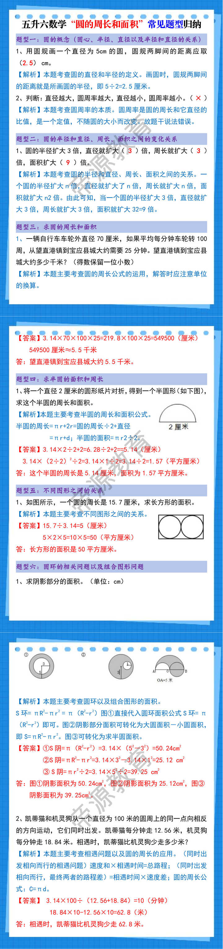 五升六数学“圆的周长和面积”常见题型归纳