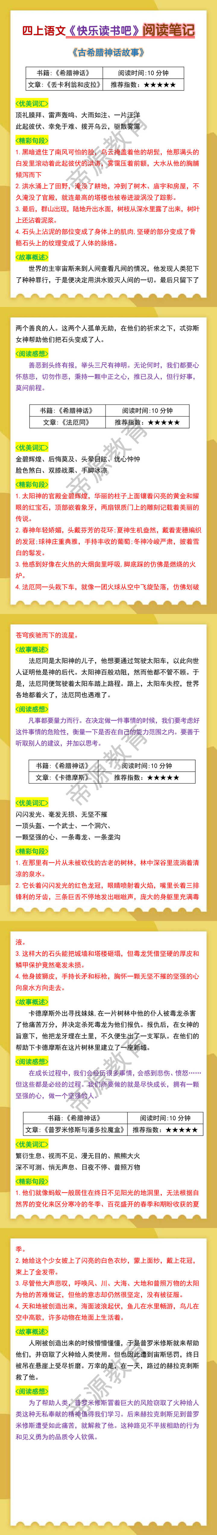 四上语文《快乐读书吧》阅读笔记