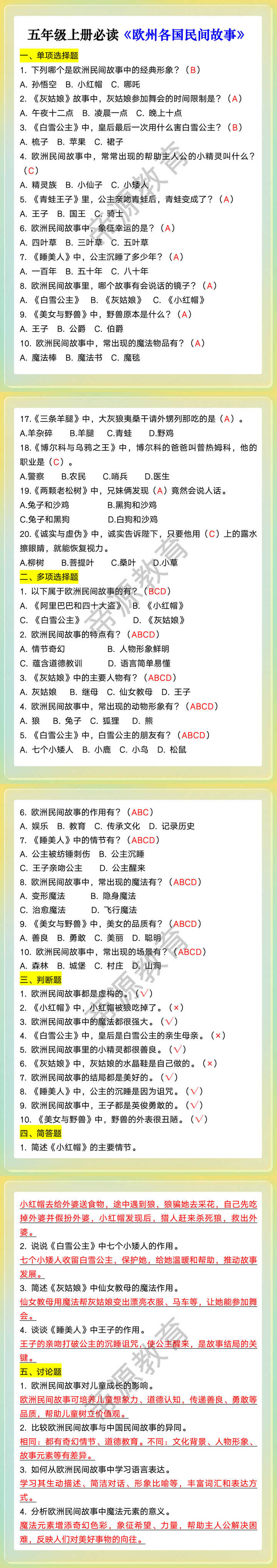 五年级上册必读《欧州各国民间故事》