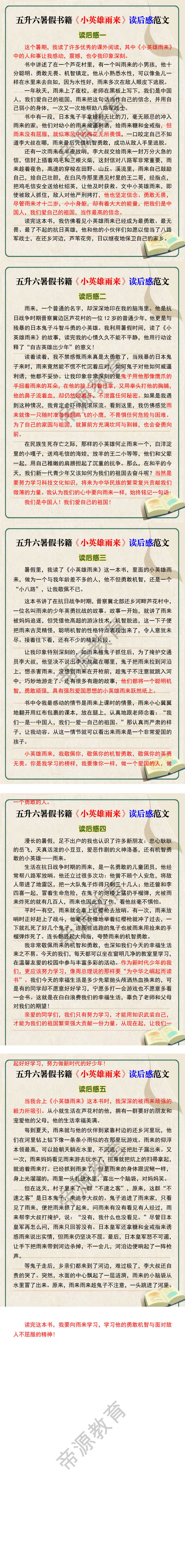五升六暑假书籍《小英雄雨来》读后感范文