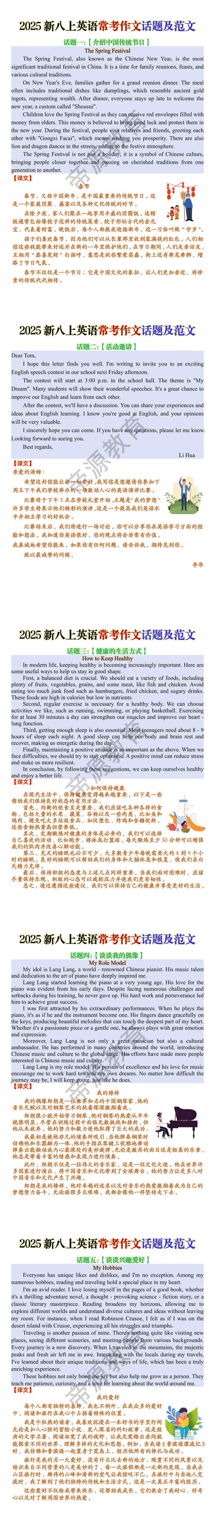 2025新八上英语常考作文话题及范文