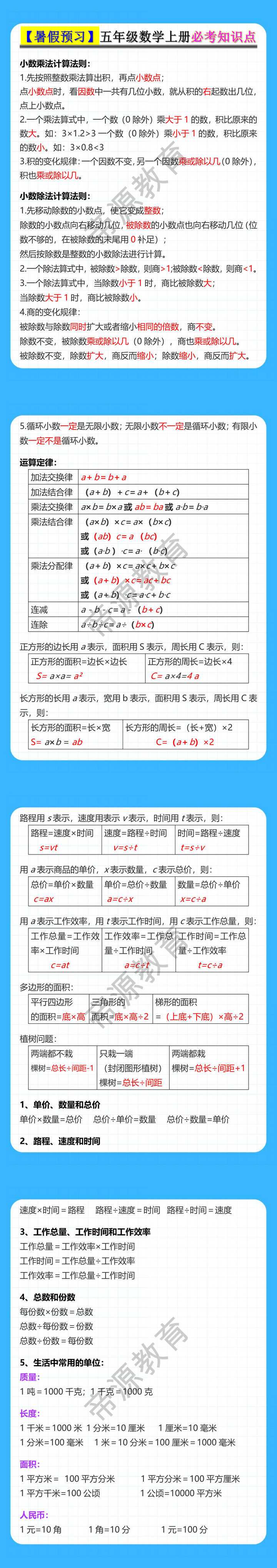 五年级数学上册必考知识点