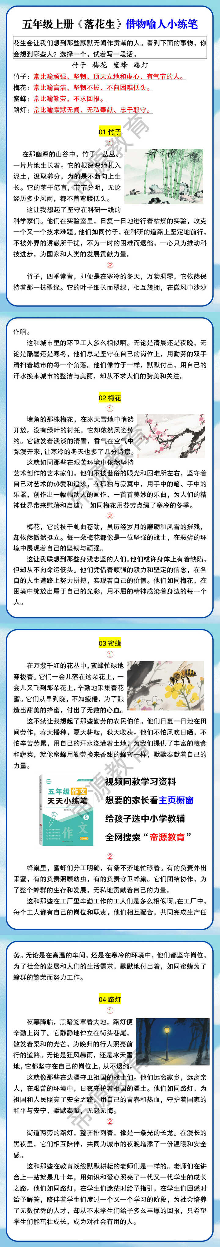 五年级上册《落花生》借物喻人小练笔