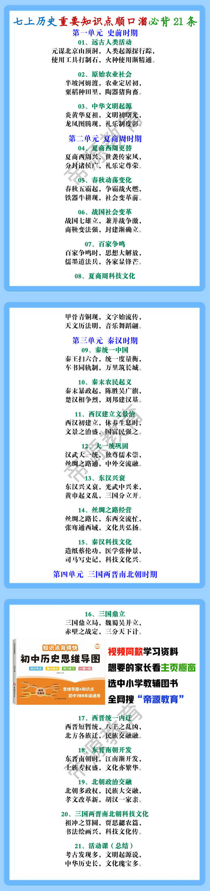 七上历史重要知识点顺口溜必背21条