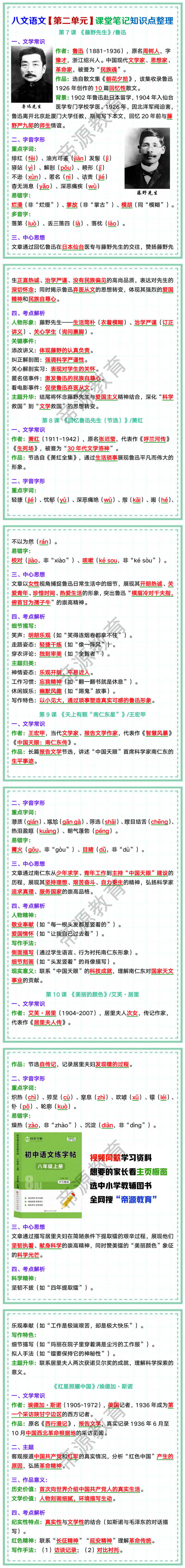 八文语文【第二单元】课堂笔记知识点整理